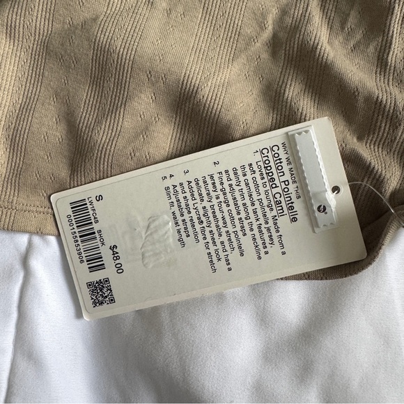 🆕🤍 Lululemon Cotton Pointelle Cropped Cami Tank - Sheer Oak - Picture 8 of 9